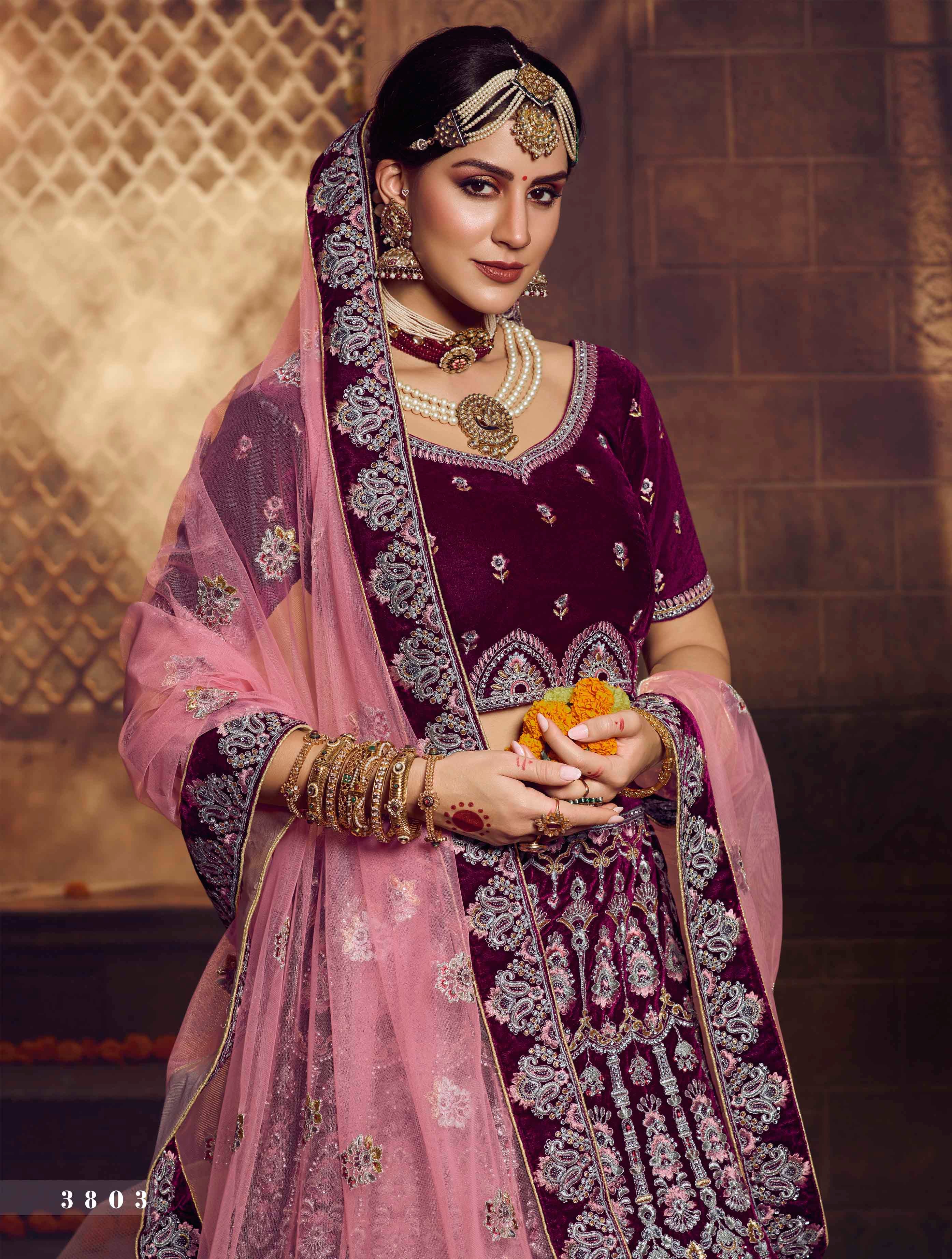 Buy Bridal Lehenga Choli - Beige Velvet Hand Embroidered Lehenga Choli –  Empress Clothing